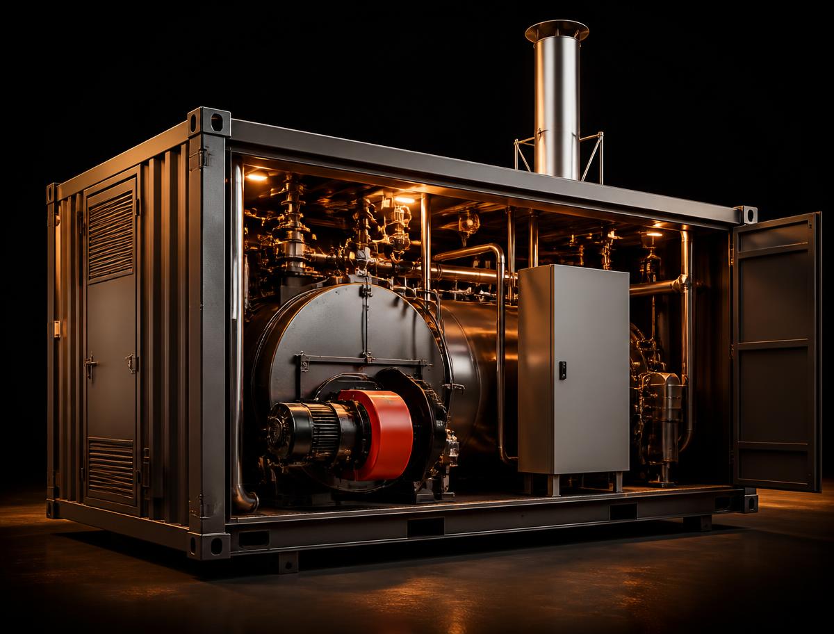 Containerised mobile rental steam boiler package