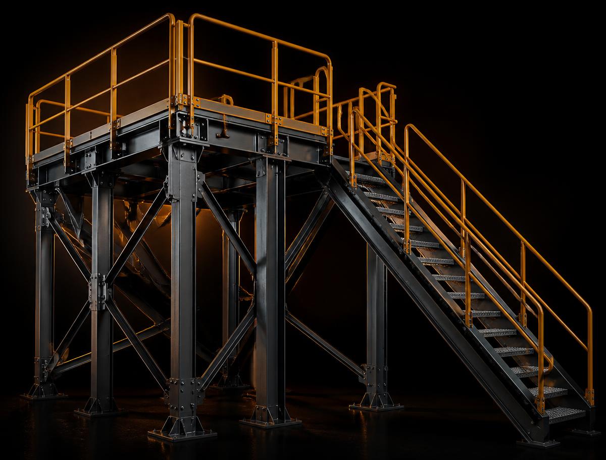 Fabricated structural steel platform with access stairs